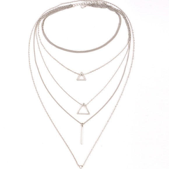 Geometric Triangle, Link Chain Necklace - Picture 4 of 5